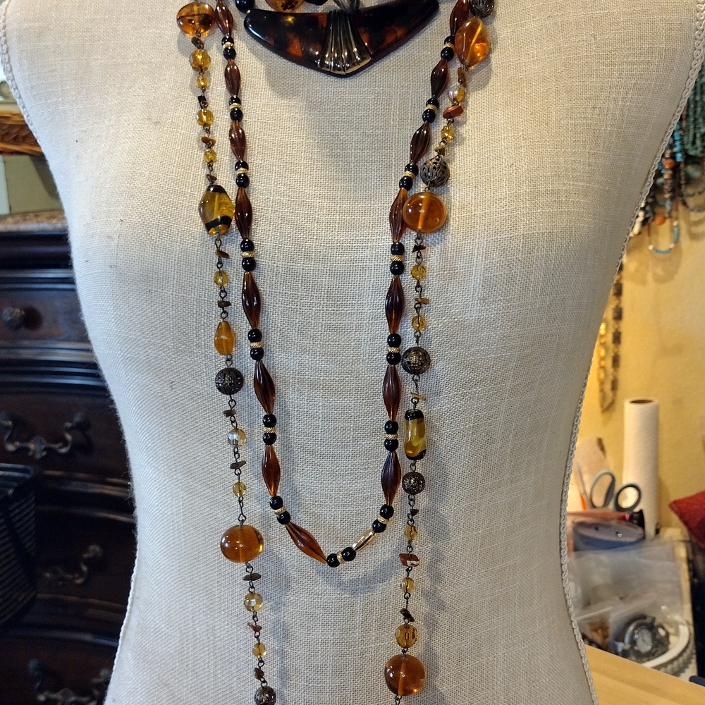 Amber And Black Beaded Necklaces